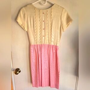 Roos Atkins 1960's Vintage Cream and Pink Short Sleeve Dress